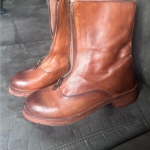 Vintage Brown Leather Moto Boots